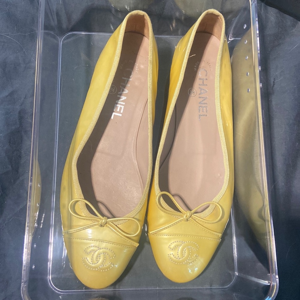Chanel yellow leather flats